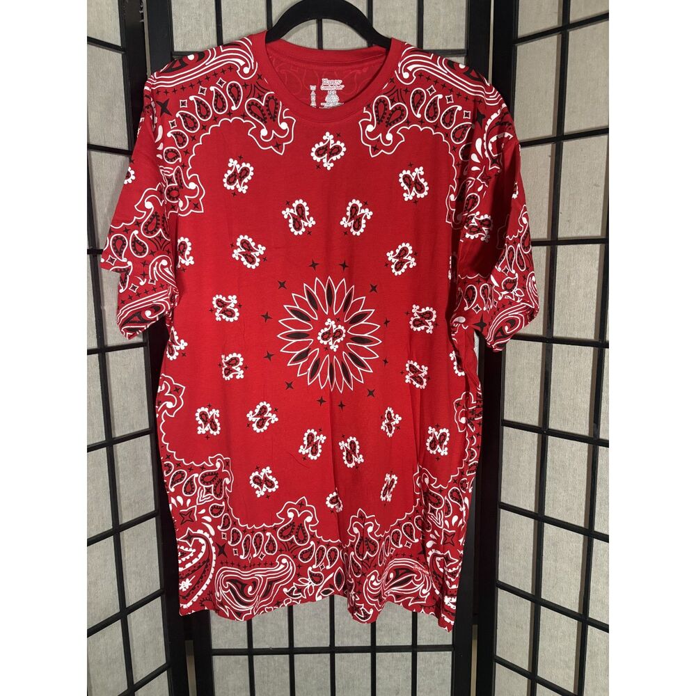 Supreme x Hanes Red Bandana Paisley Graphic T-Shirt